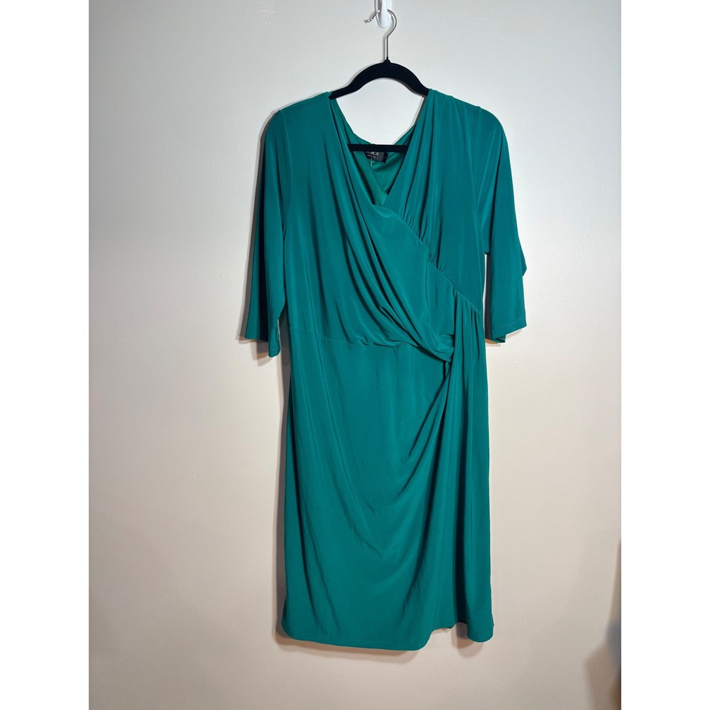 IGIGI Women Teal Green Ruched Faux Wrap Midi Dress Size‎ 12